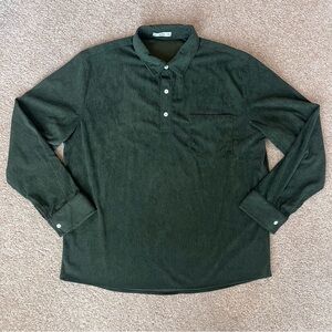 ZAFUL Men's Green Corduroy Long Sleeve Henleys Shirt Size XXL